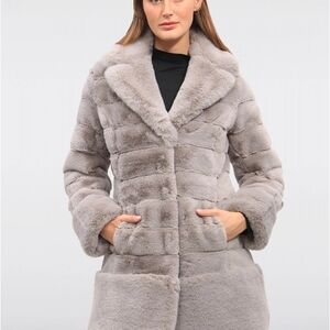 Jones New York Light Gray Faux Fur Coat